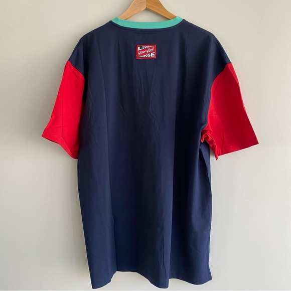 Men’s Short Sleeve Baseball Tee Blac Leaf Print Blue Blac Leaf Size S - Picture 2 of 6